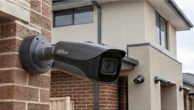 Professional Dahua 4K CCTV security camera installation on a residential brick wall in Pakenham by Titan Techs.