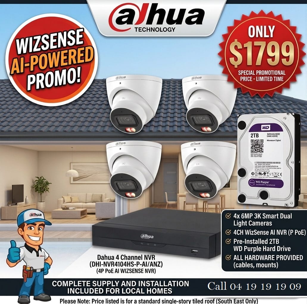 Professional Dahua 4-camera CCTV installation package for single-storey homes in Melbourne's South Eastern suburbs.